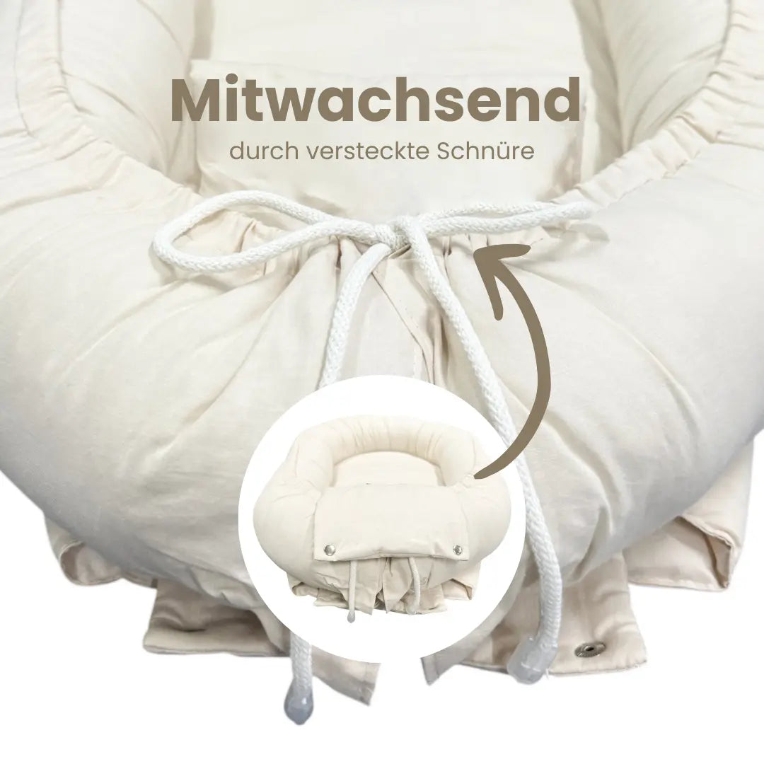 Babynest Bouclé Beige - Mitwachsendes Kuschelnest aus weichem Teddystoff