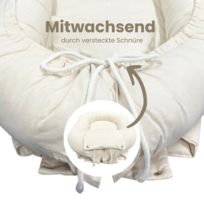 Babynest Bouclé Beige - Mitwachsendes Kuschelnest aus weichem Teddystoff