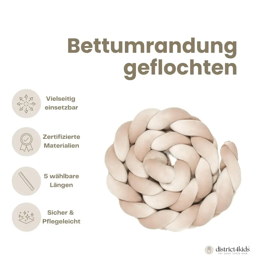Bettschlange Velours - Geflochtener Bettzopf als weiche Bettumrandung