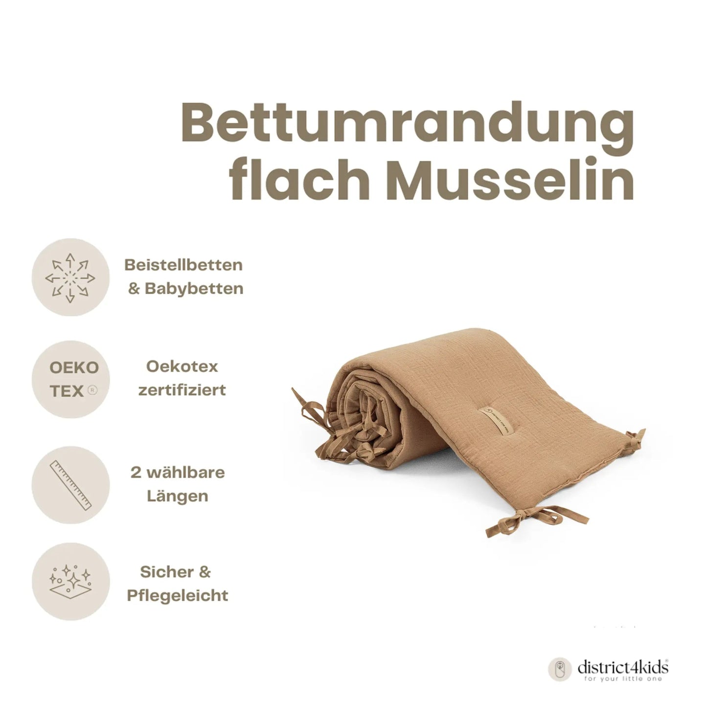 Bettumrandung Musselin - Weicher Nestchen-Schutz für Babybett & Beistellbett