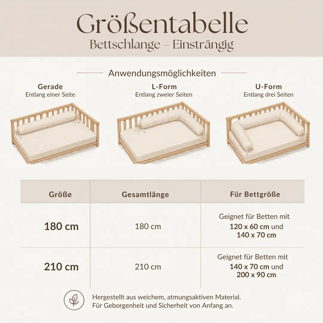 Bettschlange einsträngig Bouclé - Kuschelige 3-in-1 Bettumrandung aus weichem Teddystoff