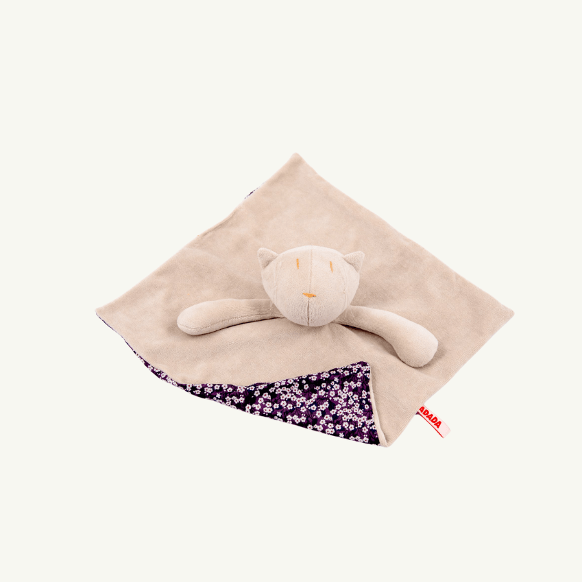 Schmusetuch Katze Gisel - Handgefertigtes Schnuffeltuch aus Bio-Baumwolle (Made in France)