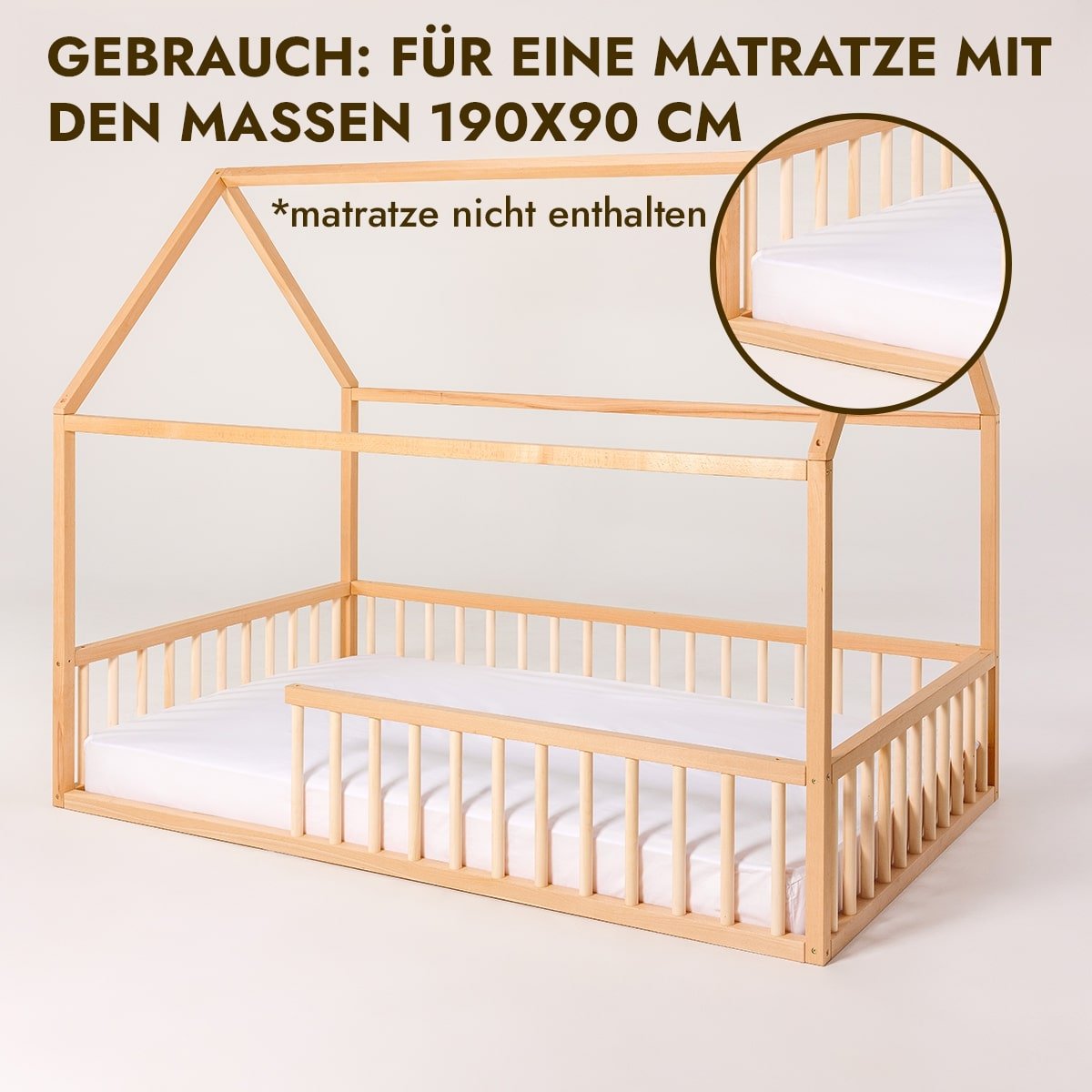 Hausbett Montessori Holz - Bodenbett & Spielbett mit Betthimmel ab 1 Jahr