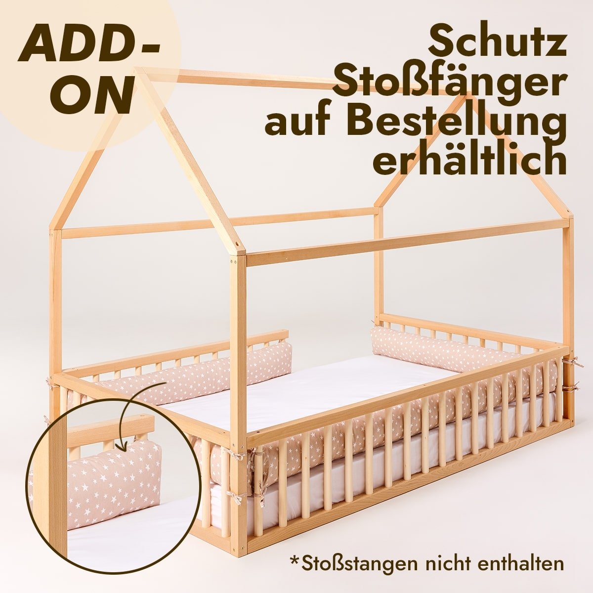 Hausbett Montessori Holz - Bodenbett & Spielbett mit Betthimmel ab 1 Jahr