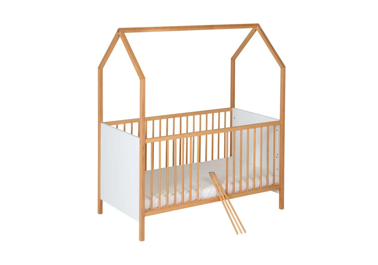 Hausbett Venice 70x140 cm – Weiß/Buche Massiv naturbelassen