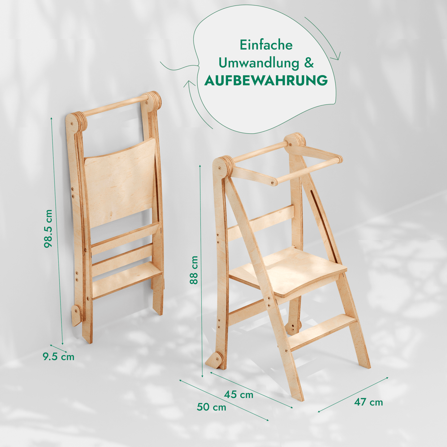 Holz Lernleiter Montessori - Faltbarer Lernturm & Tritthocker (Grau)