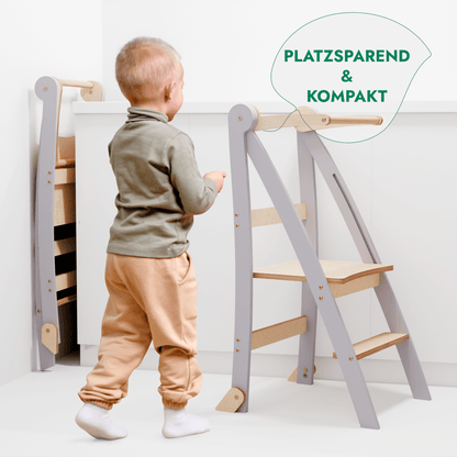 Holz Lernleiter Montessori - Faltbarer Lernturm & Küchenhelfer für Kinder