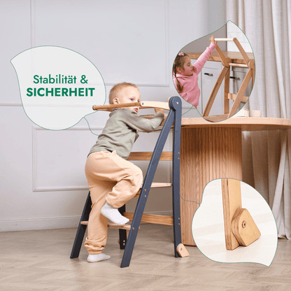 Holz Lernleiter Montessori - Faltbarer Lernturm & Küchenhelfer für Kinder