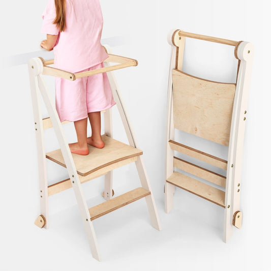 Holz Lernleiter Montessori - Faltbarer Lernturm & Küchenhelfer für Kinder