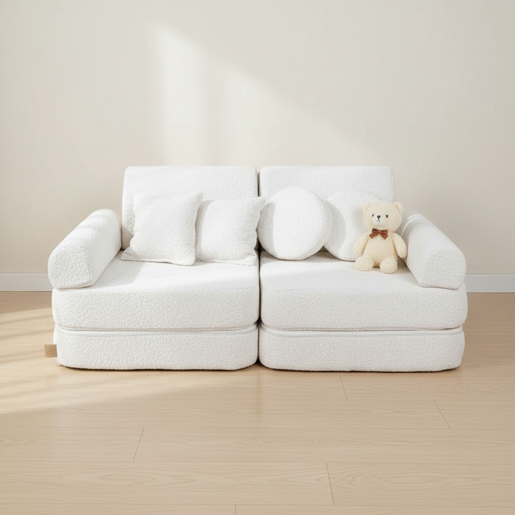 MeowBaby Spielsofa Mini Plus Bouclé-Weiss