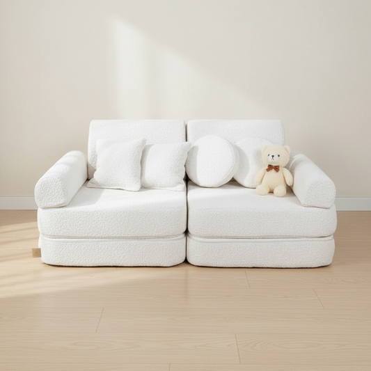 MeowBaby Spielsofa Mini Plus Bouclé-Weiss
