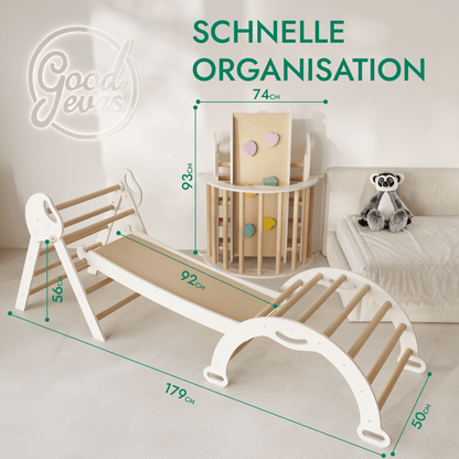 Montessori 4in1 Kletterdreieck für Babys - Pikler-Dreieck mit Bogen, Kissen & Rutsche (Beige)