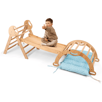 Montessori 4in1 Kletterdreieck für Babys - Pikler-Dreieck mit Bogen, Kissen & Rutsche (Beige)