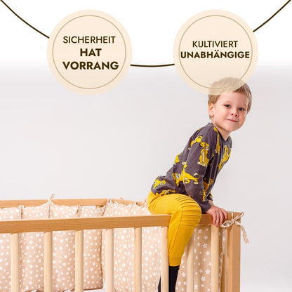 Montessori Bodenbett Holz - Hausbett & Laufstall mit Betthimmel ab 6 Monaten
