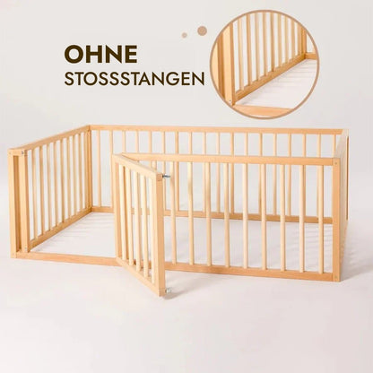 Montessori Bodenbett Holz - Hausbett & Laufstall mit Betthimmel ab 6 Monaten