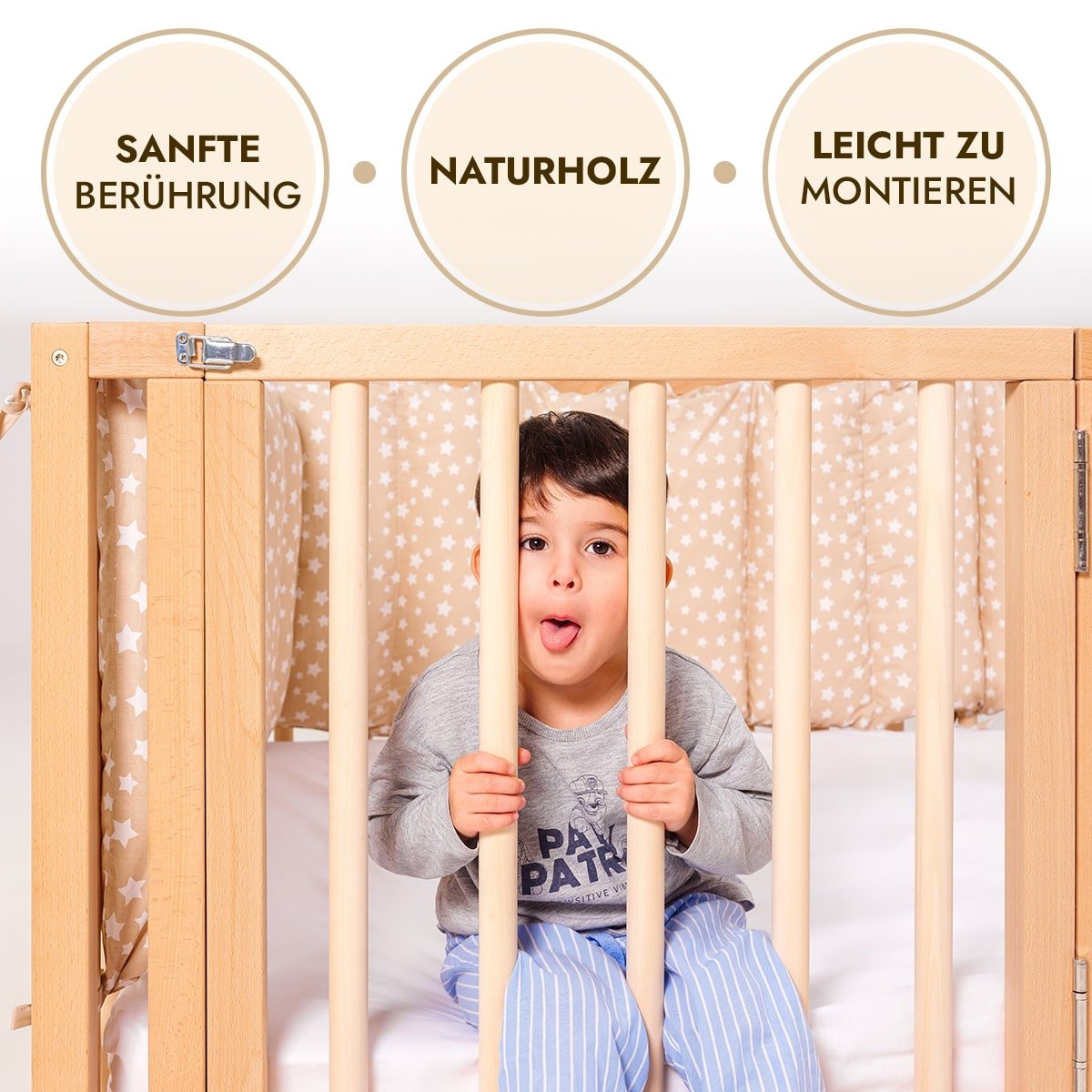 Montessori Bodenbett Holz - Hausbett & Laufstall mit Betthimmel ab 6 Monaten