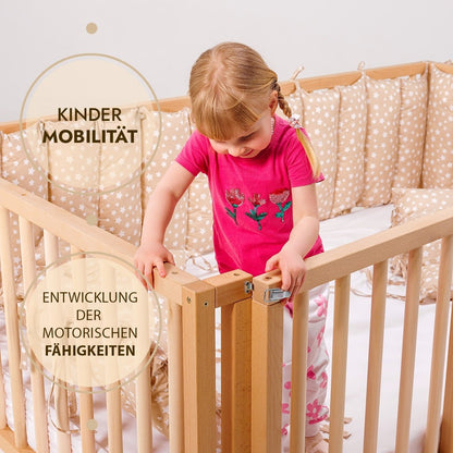 Montessori Bodenbett Holz - Hausbett & Laufstall mit Betthimmel ab 6 Monaten