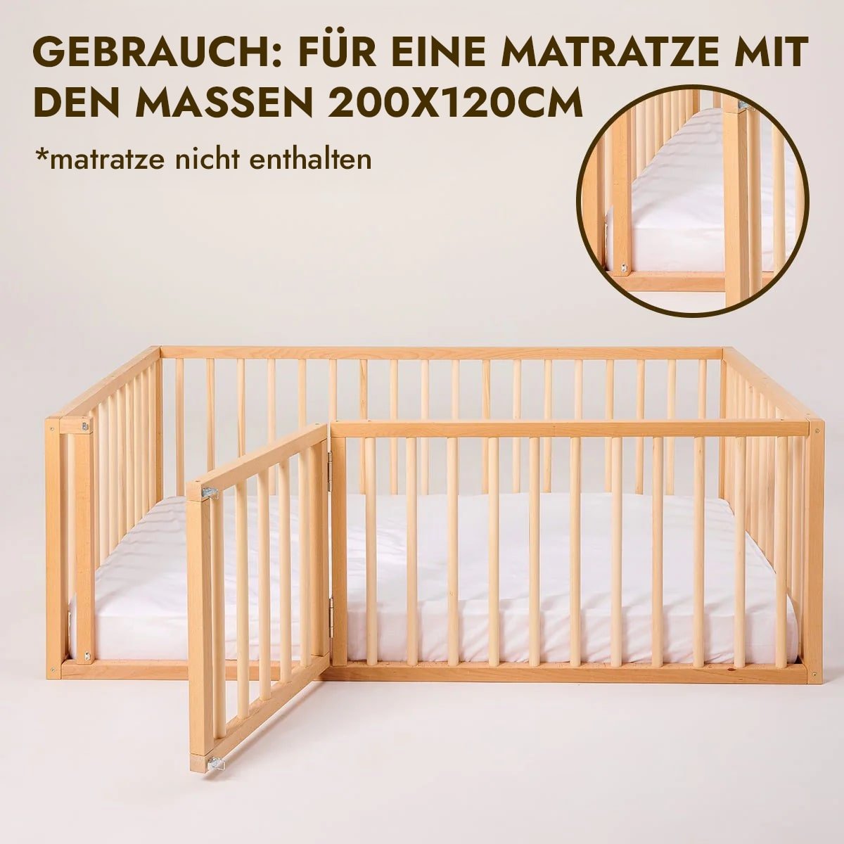 Montessori Bodenbett Holz - Hausbett & Laufstall mit Betthimmel ab 6 Monaten
