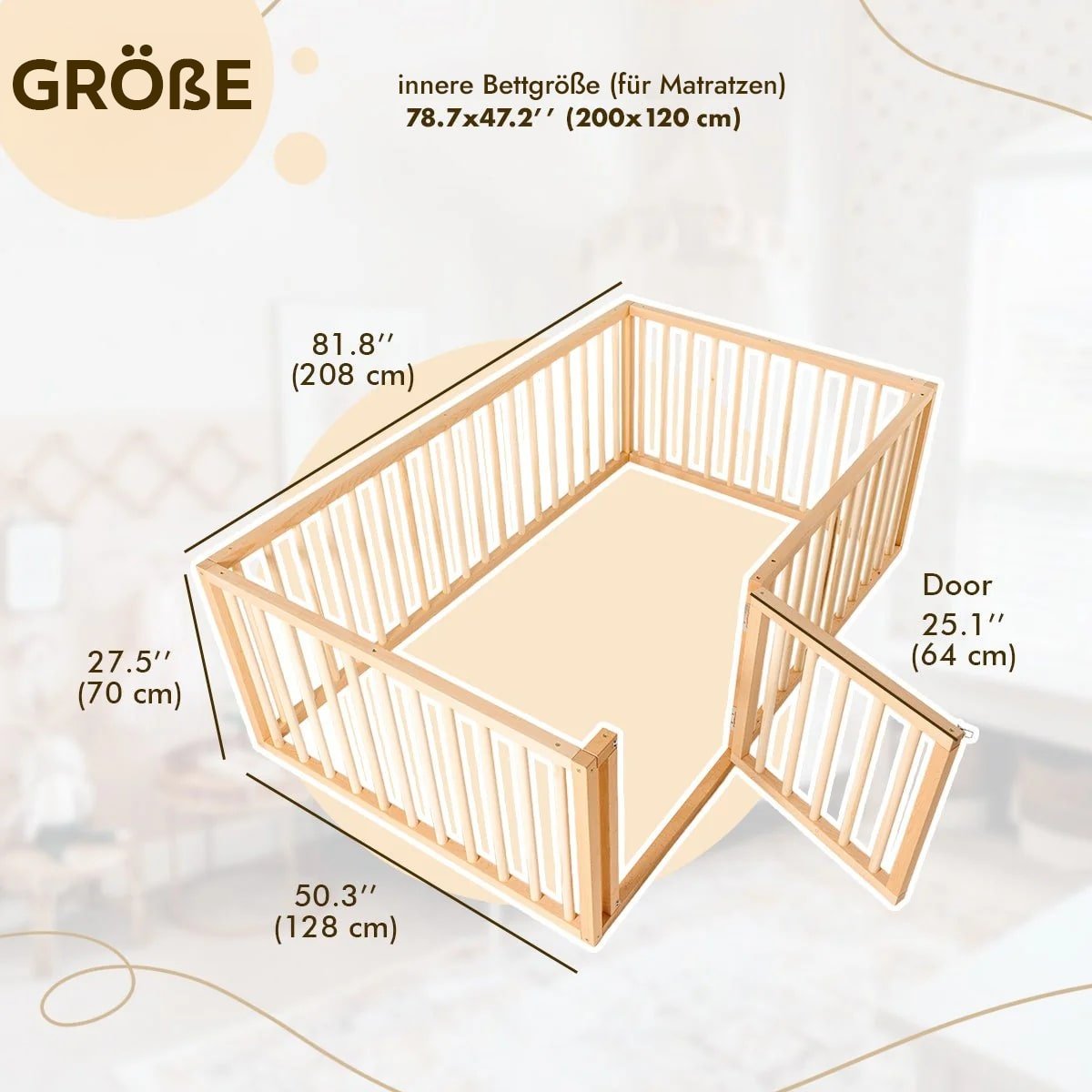 Montessori Bodenbett Holz - Hausbett & Laufstall mit Betthimmel ab 6 Monaten