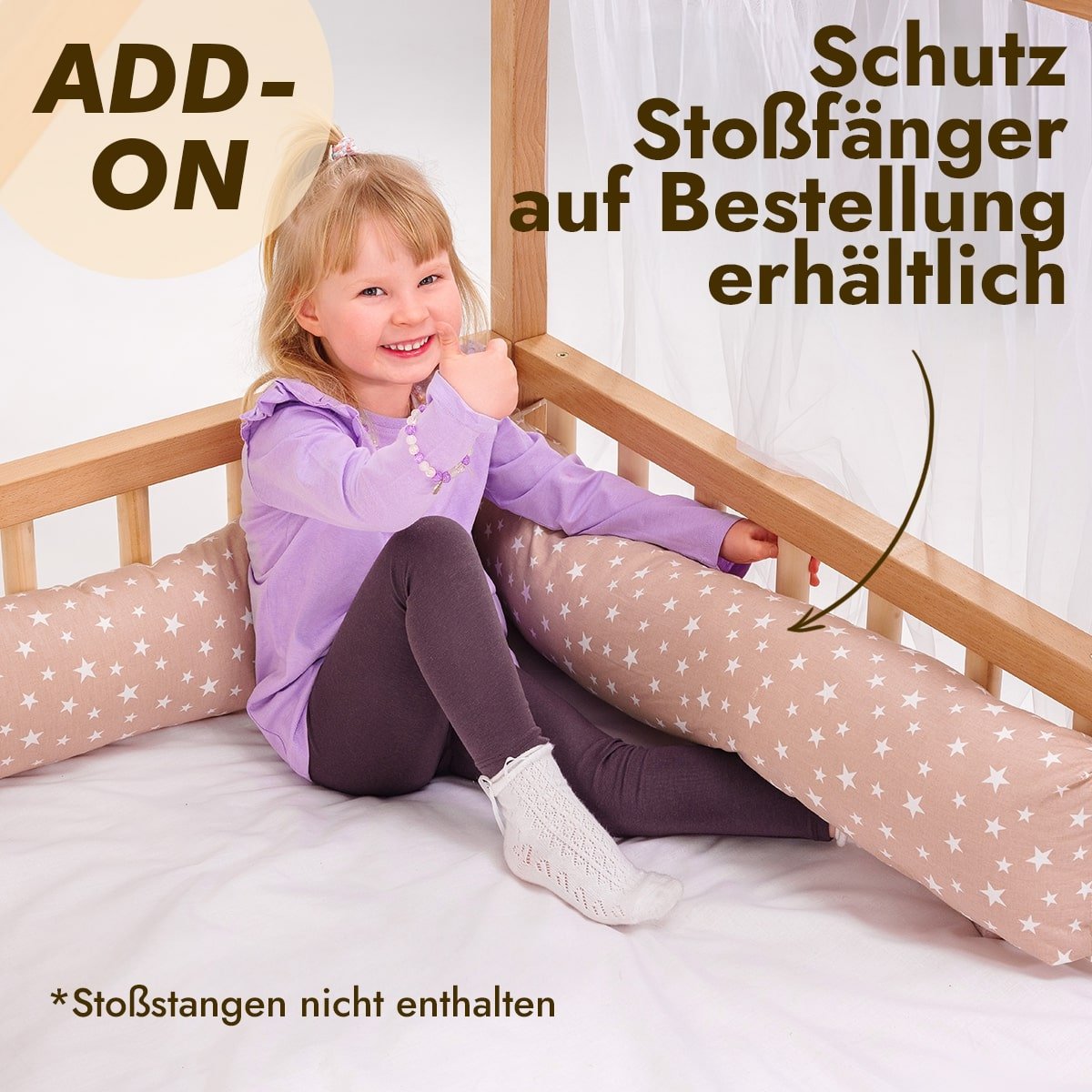 Montessori Kinderbett Holz - Hausbett & Bodenbett mit Betthimmel ab 2 Jahren (190x90 cm)