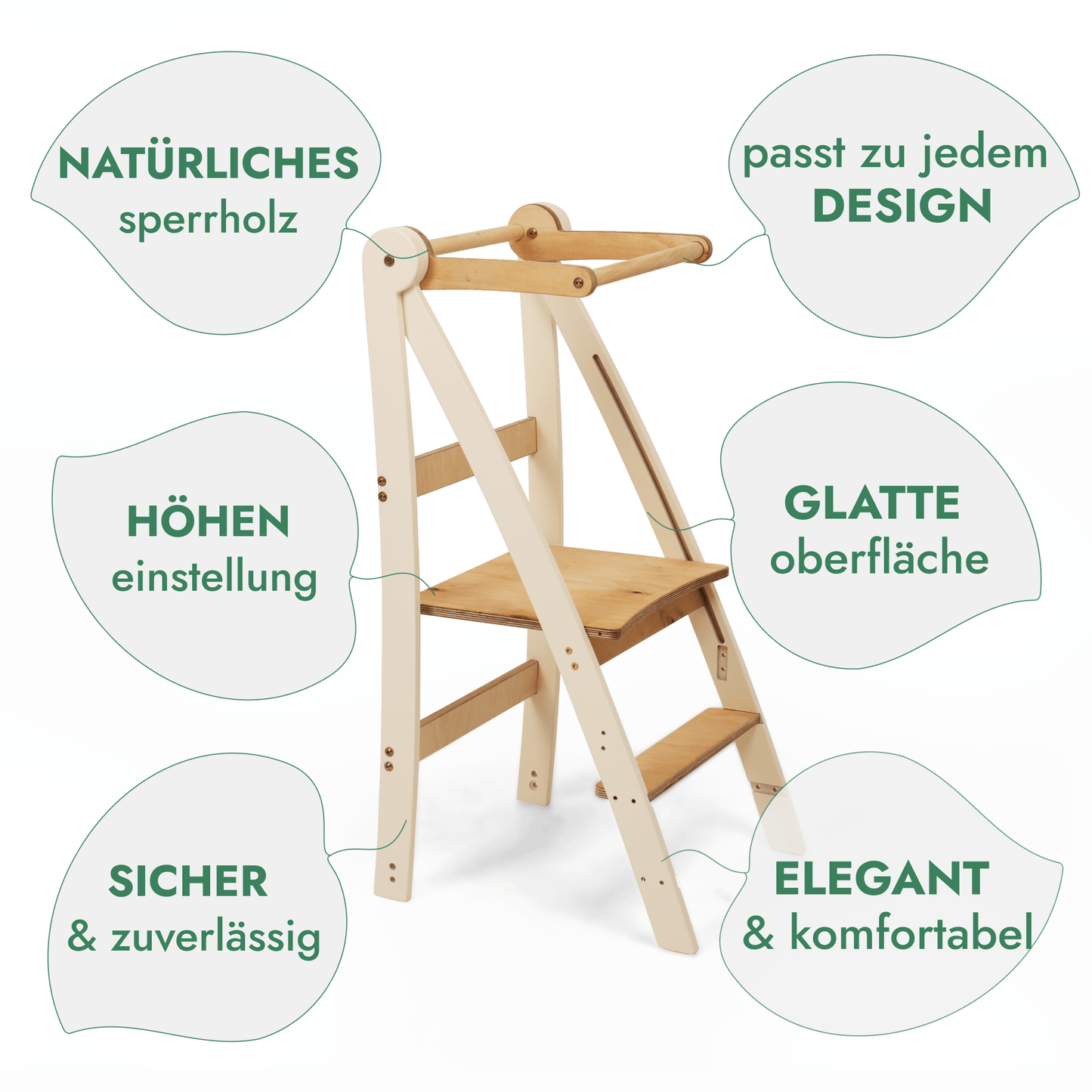 Montessori Lernturm Holz - Höhenverstellbarer Küchenhelfer & Tritthocker
