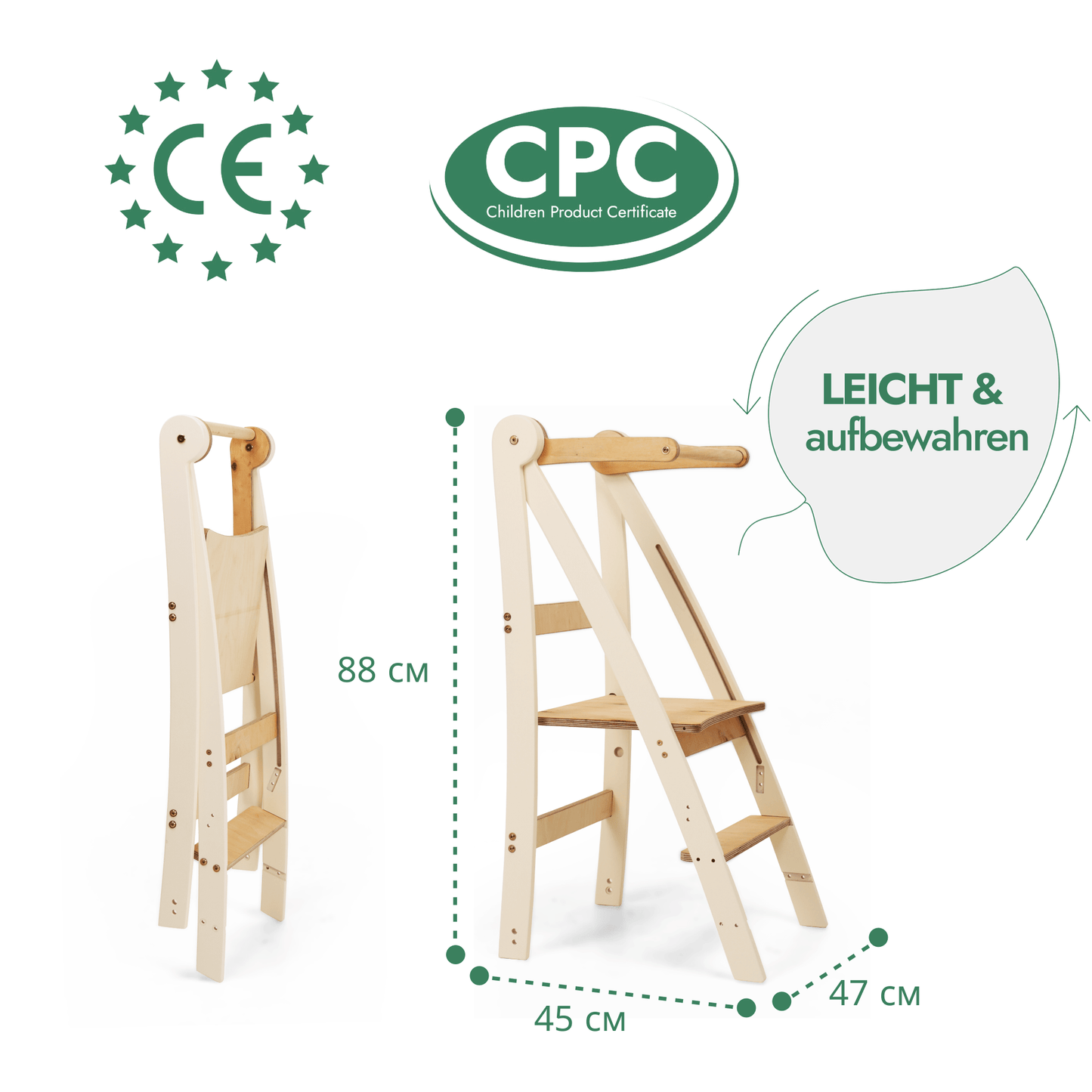 Montessori Lernturm Holz - Höhenverstellbarer Küchenhelfer & Tritthocker