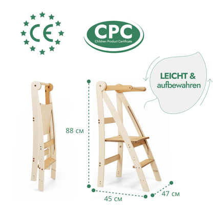 Montessori Lernturm Holz - Höhenverstellbarer Küchenhelfer & Tritthocker