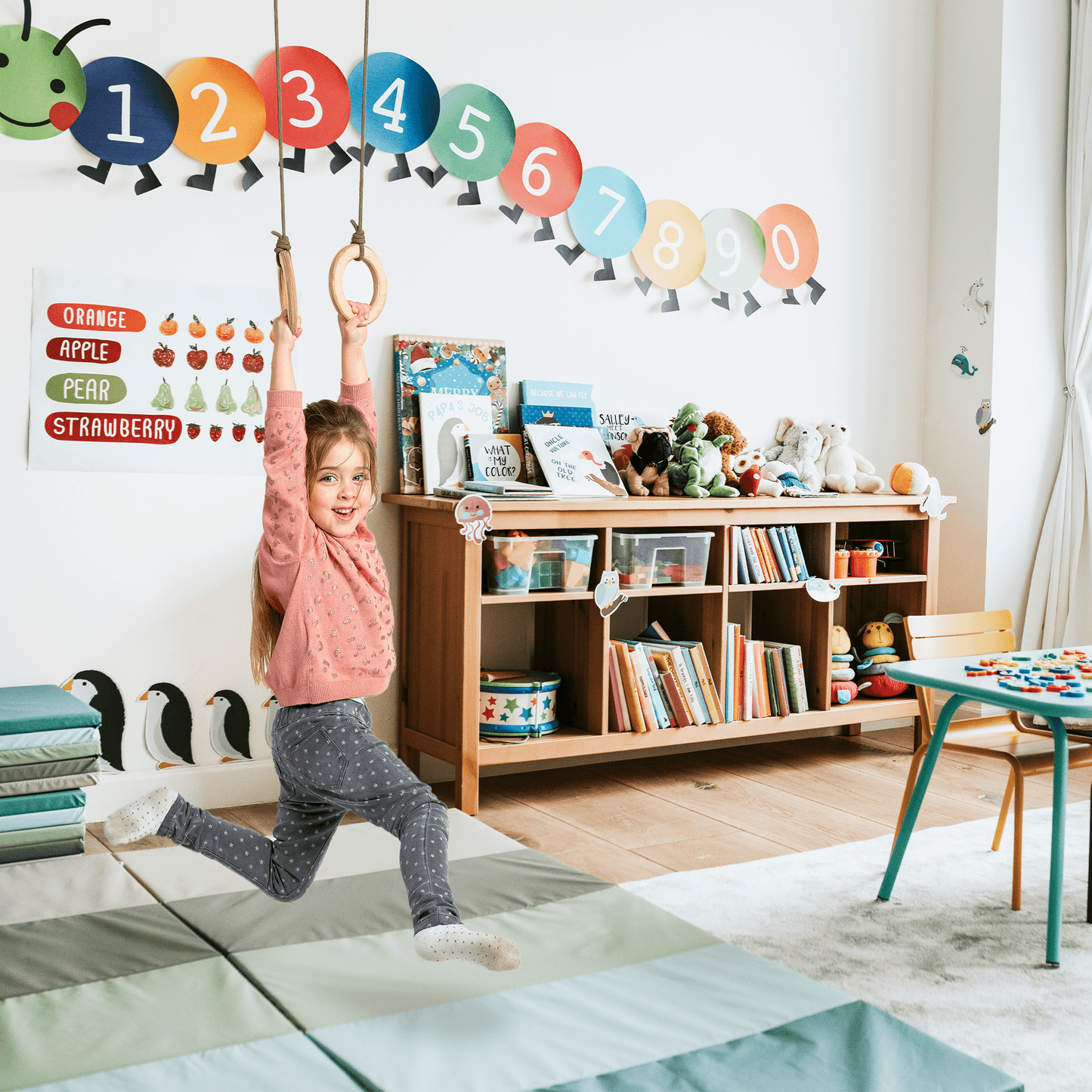 Set aus drei Schaukeln Holz - Tellerschaukel, Turnringe & Strickleiter für Kinder