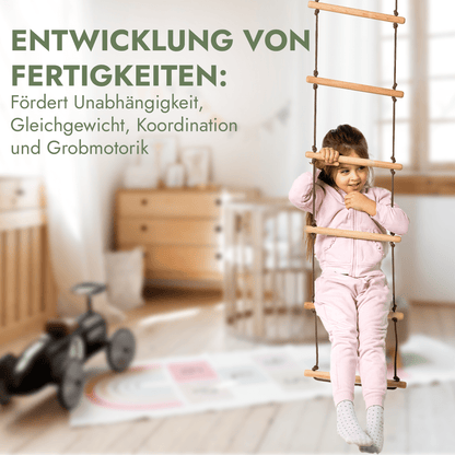 Set aus drei Schaukeln Holz - Tellerschaukel, Turnringe & Strickleiter für Kinder
