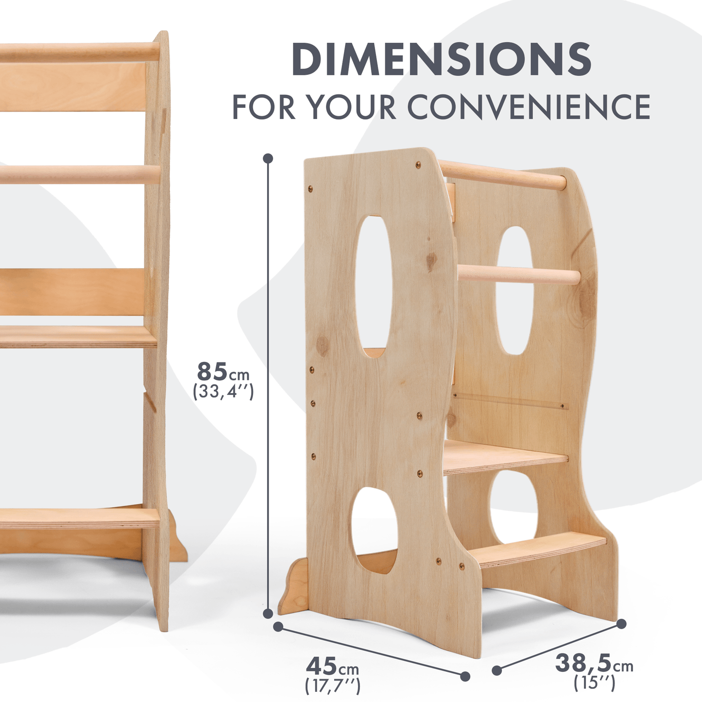 Stabiler Montessori Lernturm Holz - Mitwachsender Küchenhelfer & Tritthocker (Beige)