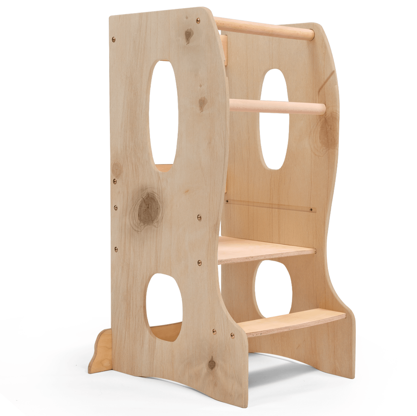 Stabiler Montessori Lernturm Holz - Mitwachsender Küchenhelfer & Tritthocker (Beige)