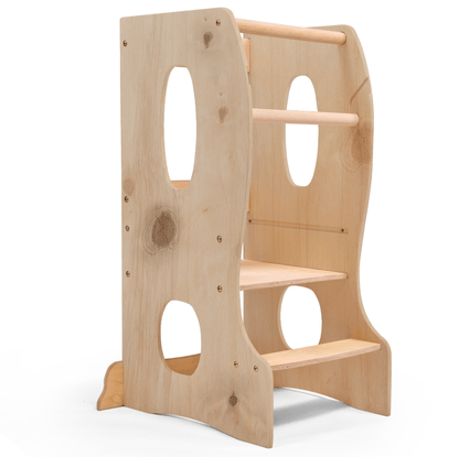 Stabiler Montessori Lernturm Holz - Mitwachsender Küchenhelfer & Tritthocker (Beige)