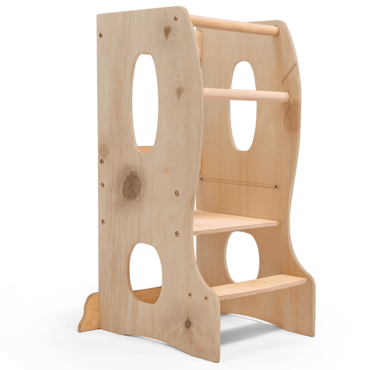 Stabiler Montessori Lernturm Holz - Mitwachsender Küchenhelfer & Tritthocker (Beige)