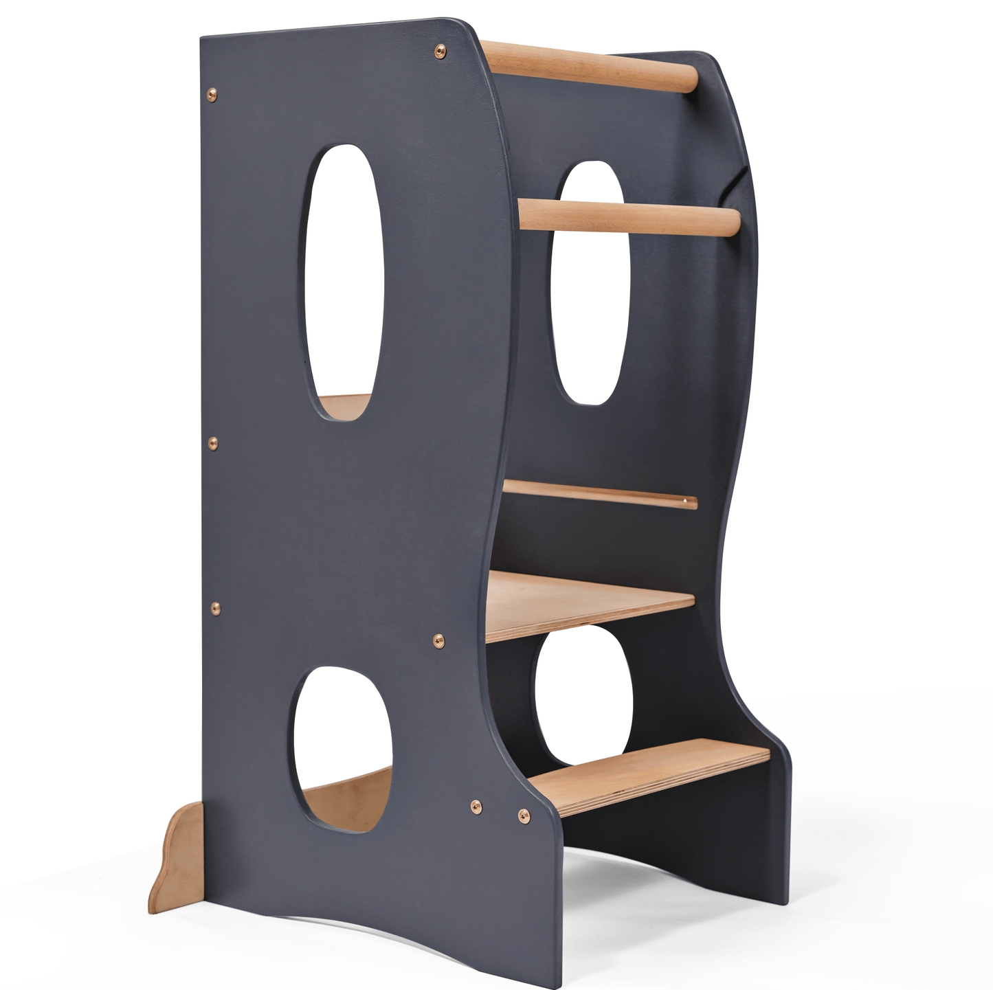 Stabiler Montessori Lernturm - Mitwachsender Küchenhelfer aus Holz (Grau)