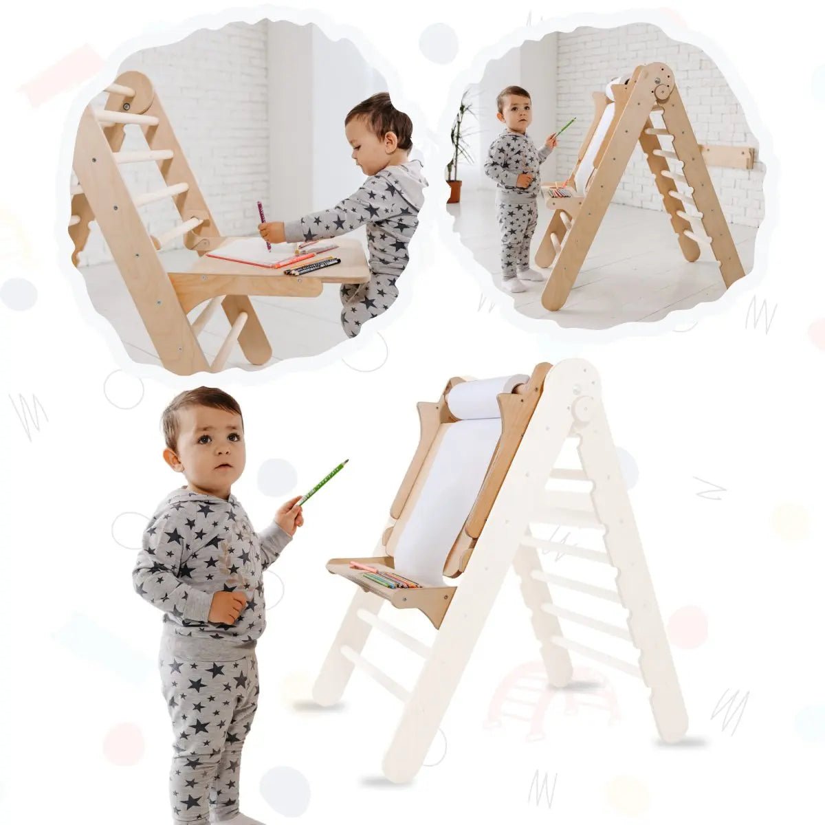 Staffelei mit Kinderstuhl Holz - Kunst-Erweiterung für Kletterdreieck