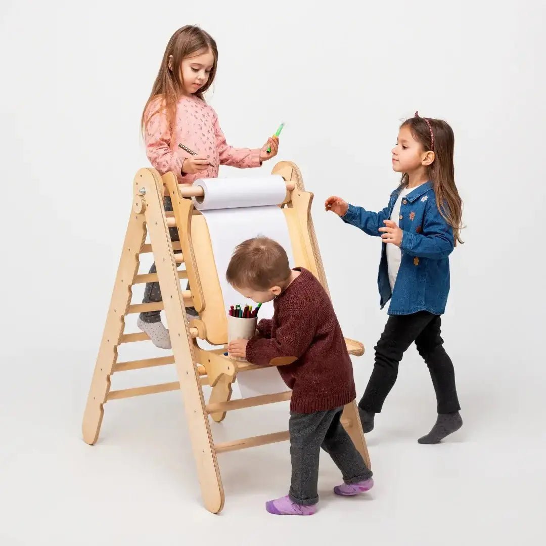Staffelei mit Kinderstuhl Holz - Kunst-Erweiterung für Kletterdreieck